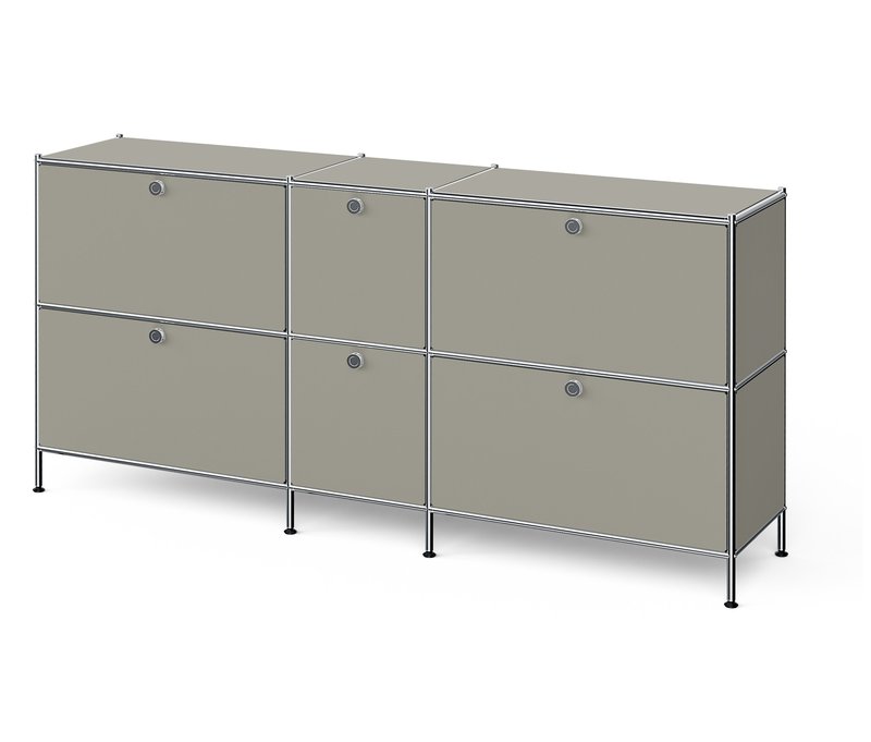 Tchibo - Großes Metall-Sideboard »Cn3« mit 6 Klappenfächern - 190x40x89,5cm - hellgrau - Stahl / Aluminium / Kunststoff