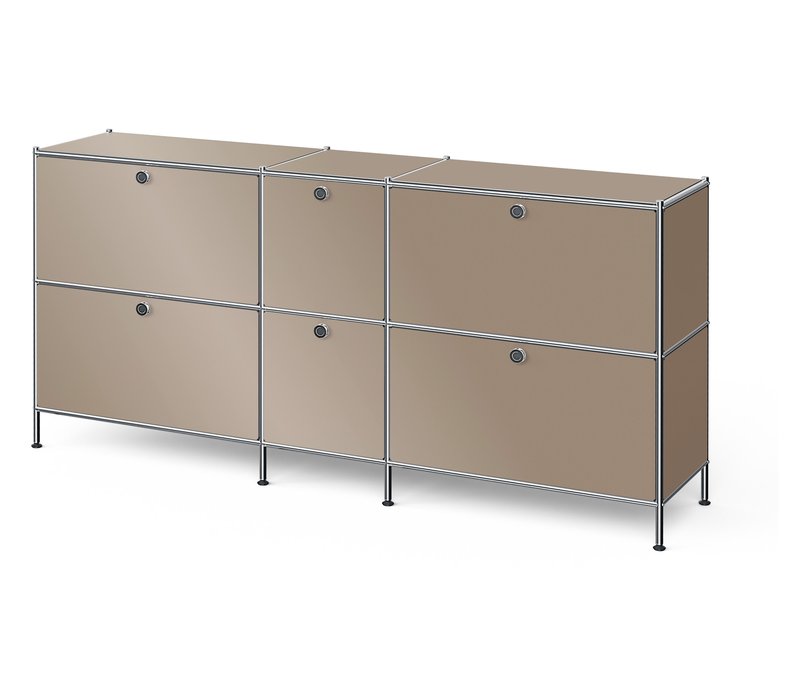 Tchibo - Großes Metall-Sideboard »Cn3« mit 6 Klappenfächern - 190x40x89,5cm - taupe - Stahl / Aluminium / Kunststoff