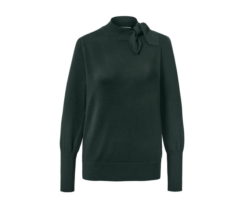 Tchibo - Feinstrickpullover mit Schleifendetail - Damen - Gr. XL - dunkelgrün