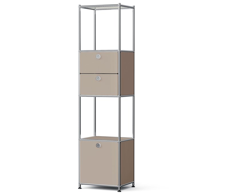 Tchibo - Metall-Regal »Cn3 Slim Line« mit 2 versetzbaren Schubladen und 1 versetzbaren Klappe - 40x30,5x158,5cm - taupe - Stahl / Aluminium /