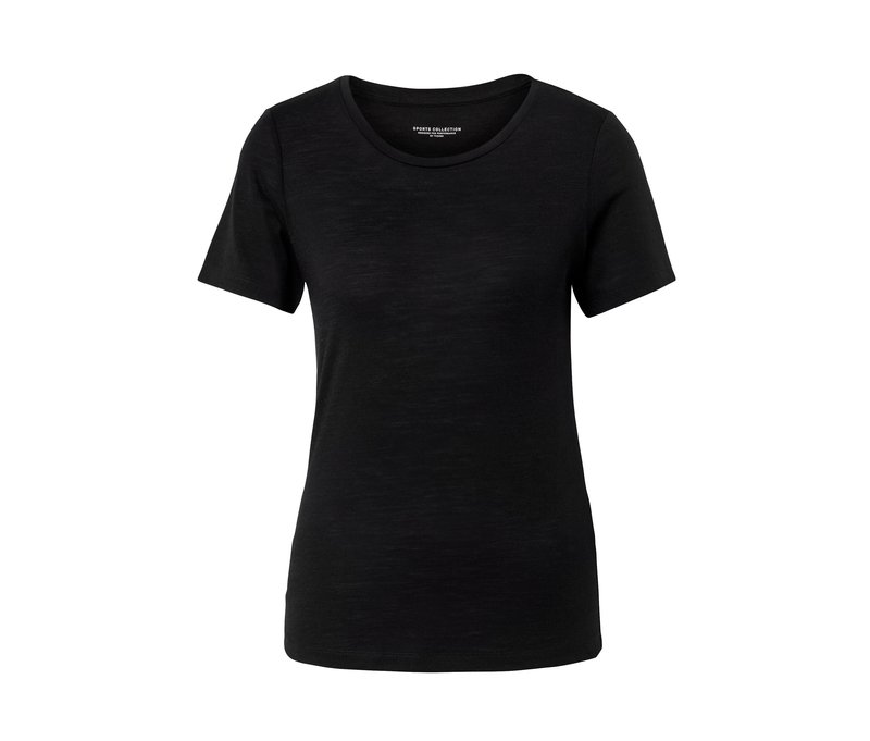 Tchibo - T-Shirt mit Merinowolle - Damen - Gr. XL - schwarz