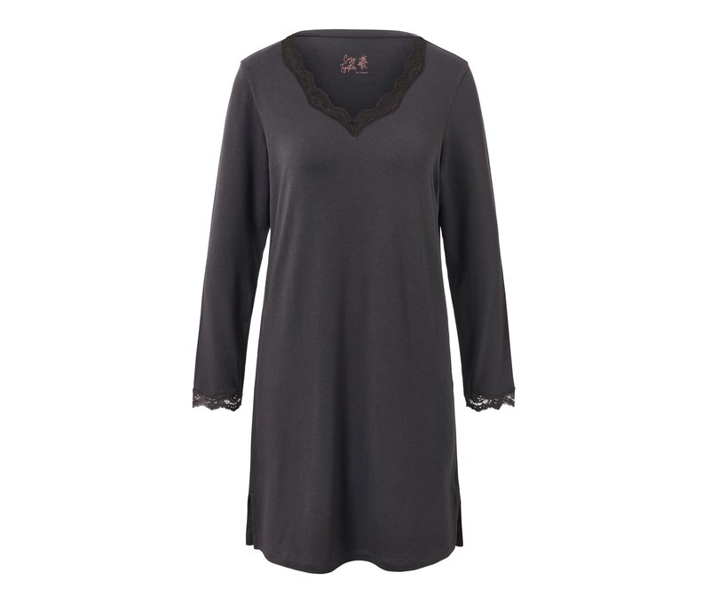 Tchibo - Nachthemd mit Spitzenbesatz - Damen - Gr. S - dunkelgrau