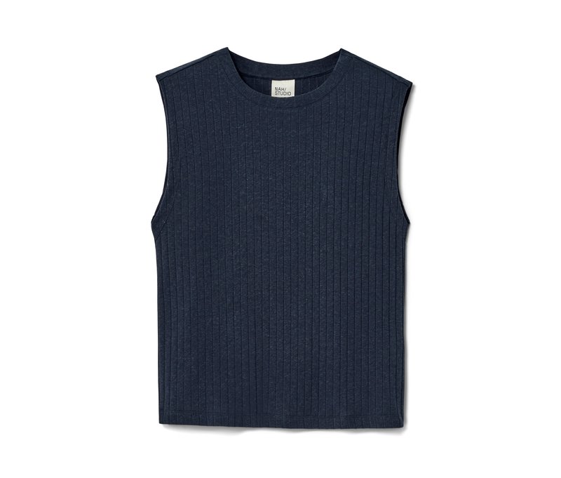 Nah/Studio Geripptes Shirt - Baumwoll-Hanf-Mix - Gr. M - dunkelblau