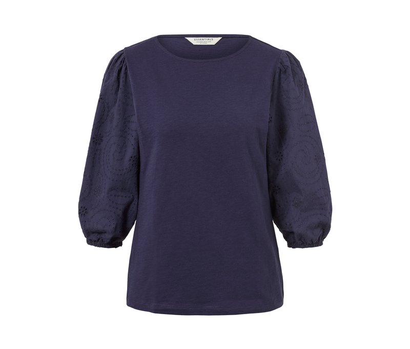 Tchibo - Shirt mit Lochstickerei - Damen - Gr. XL - dunkelblau