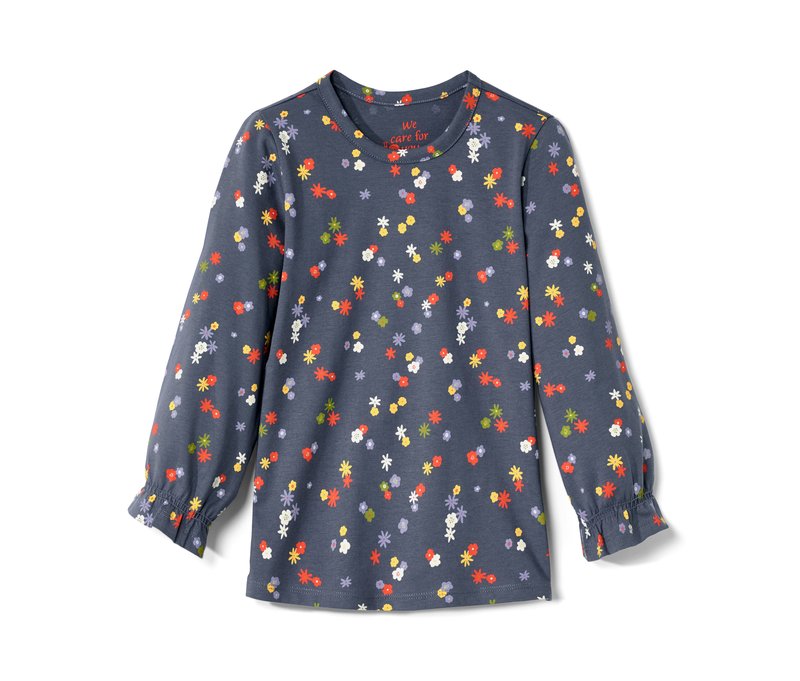 Tchibo - Kleinkind-Langarmshirt - Mädchen - Gr. 110/116 - dunkelblau/geblümt