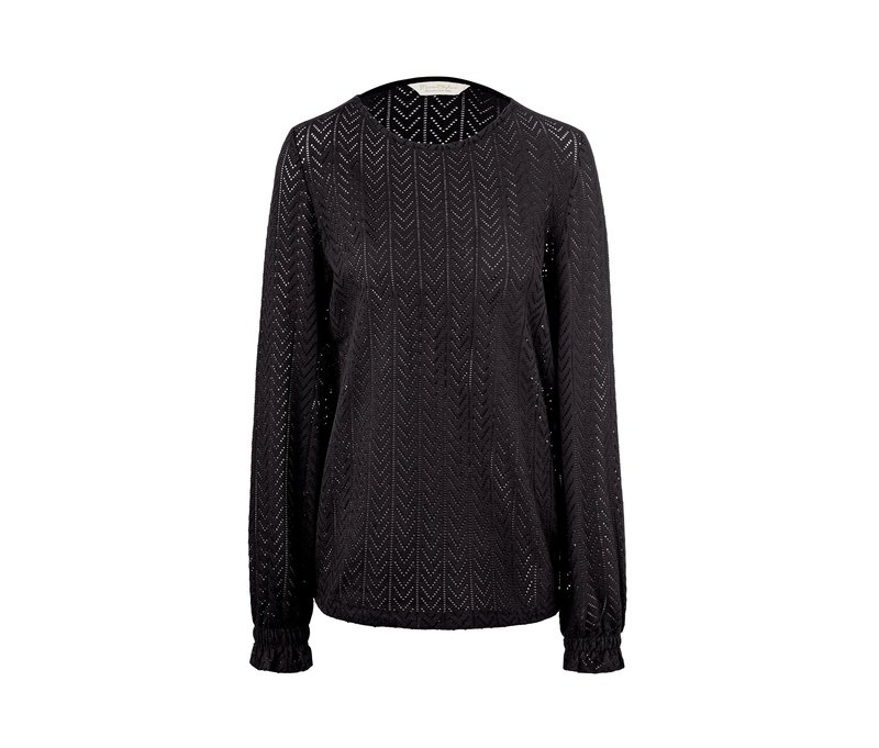Blusenshirt mit Ajour-Muster - Damen - Gr. S - schwarz