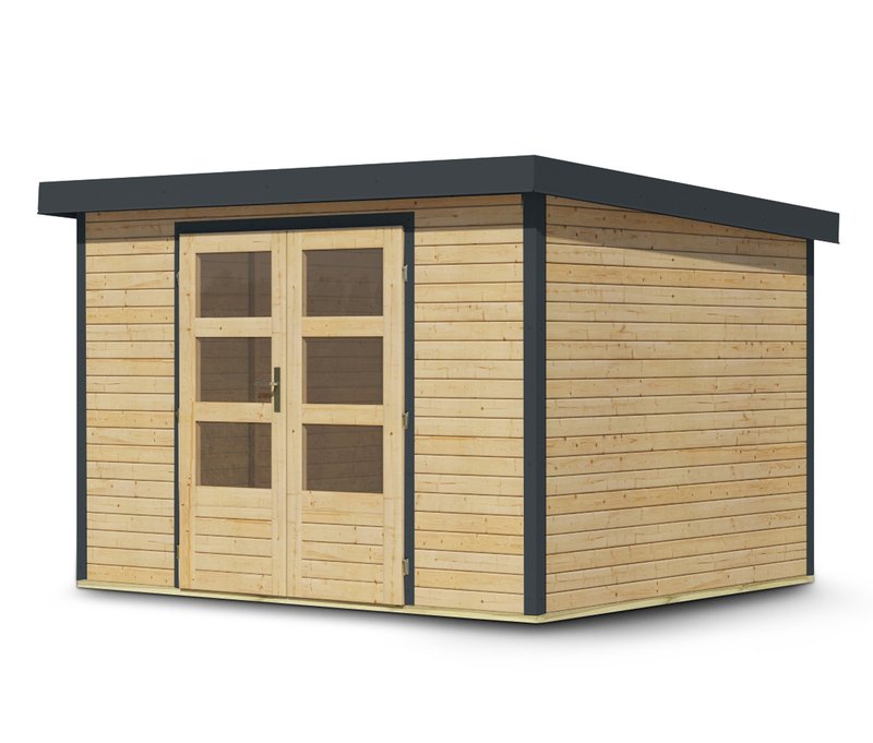 Karibu Gerätehaus »Venus« C mit Anbaudach - 298,5x242,5x209cm - anthrazit - Fichtenholz / Stahl