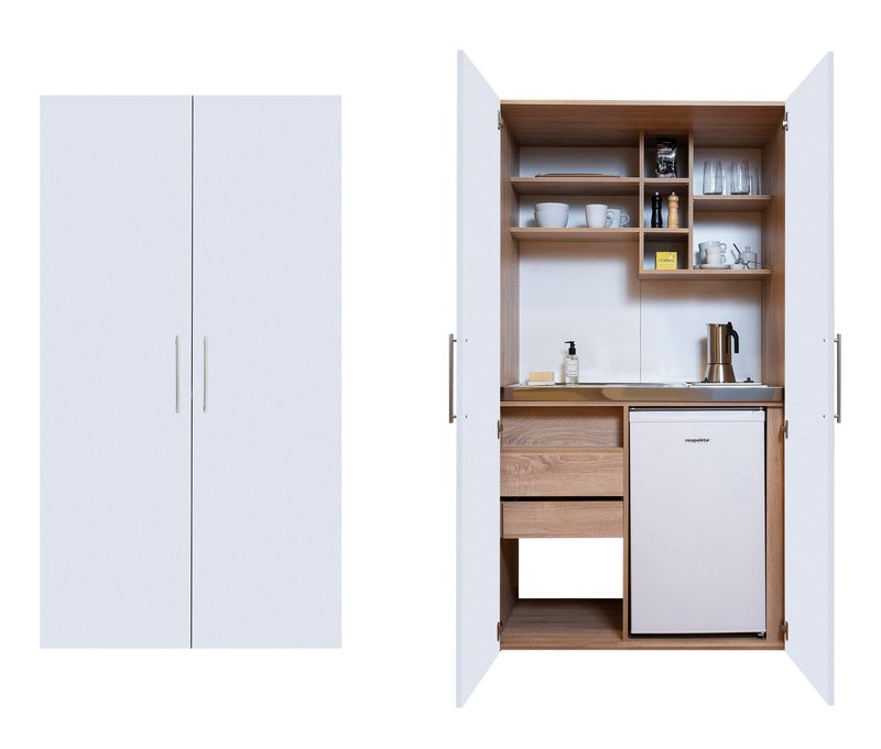 Respekta® Economy Schrankküche mit Glaskeramikkochfeld - 104x67x193cm - braun - Metall