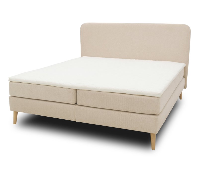 Domo Boxspringbett mit festem Kopfteil inkl. Topper - 187x210x119cm - beige - Polyester / Nylon / Holz