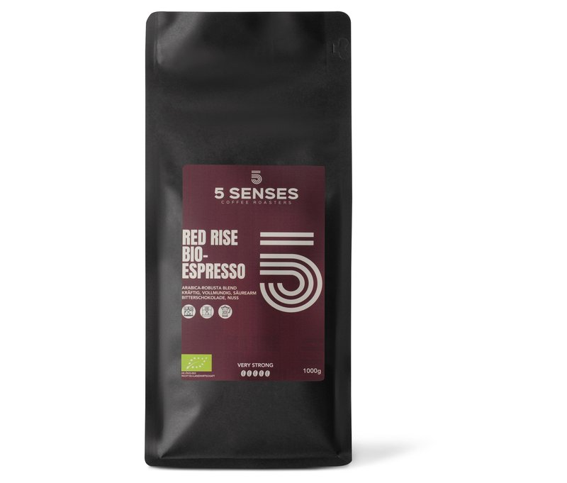 5 Senses - Red Rise Bio-Espresso - 1 kg Ganze Bohne - Intensität: 6/6