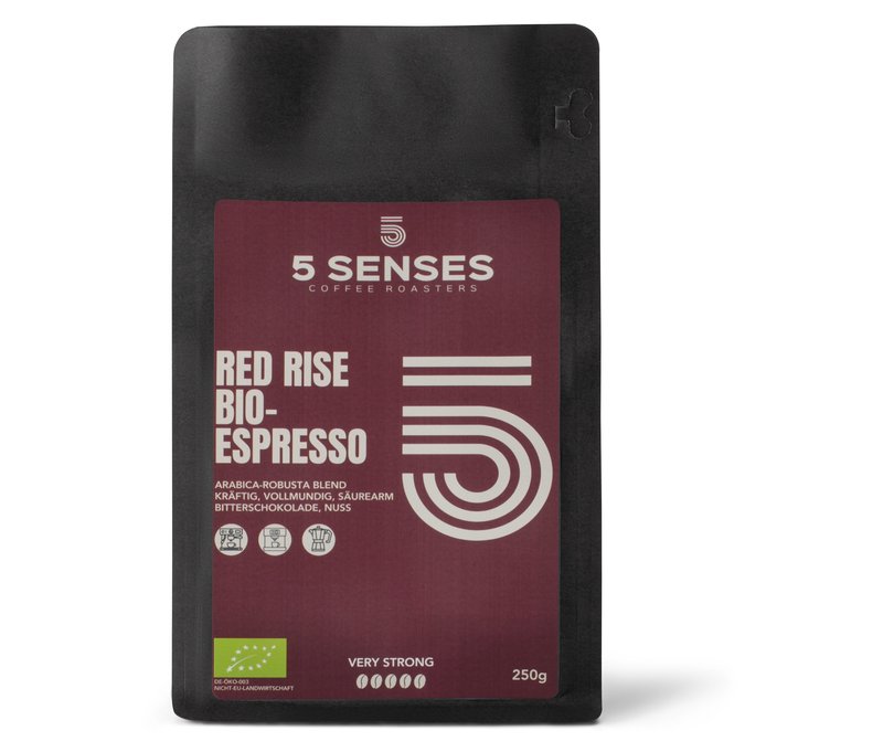 5 Senses - Red Rise Bio-Espresso - 250 g Ganze Bohne - Intensität: 6/6