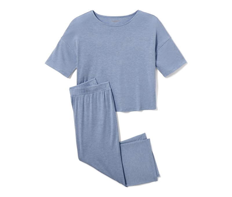 Tchibo - Pyjama in 3/4-Länge - Damen - Gr. M - hellblau