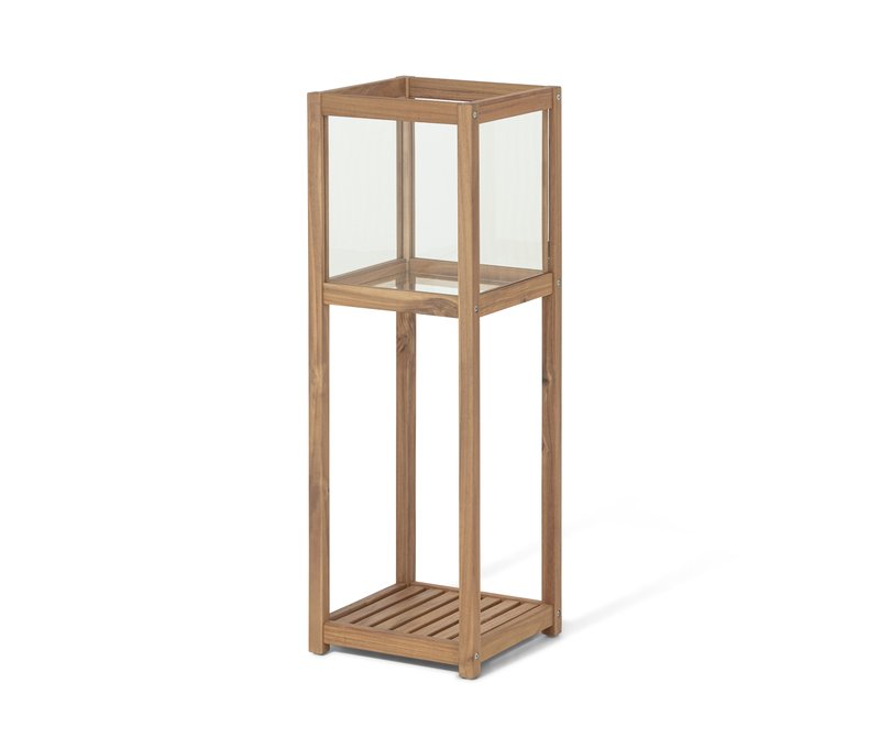 Tchibo - Dekoratives Windlicht mit Regalboden - 35x35x105,5cm - braun - Akazienholz / Glas / Kunststoff