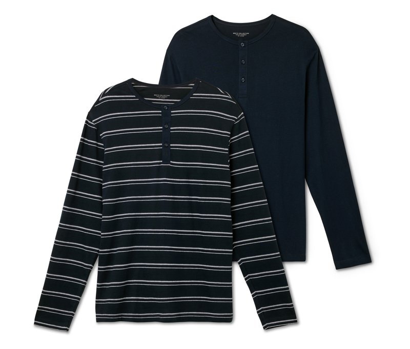 Tchibo - 2 Pyjama-Shirts - Herren - Gr. L - dunkelblau/gestreift