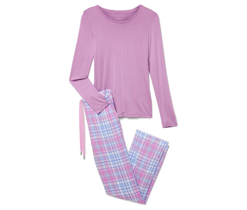 Tchibo - Pyjama mit Webhose - Damen - Gr. L - hellblau/kariert