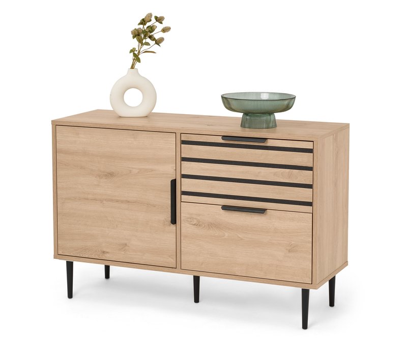 Tchibo - Sideboard »Baaken« mit 2 Schubladen und Tür - 114,3x35,1x51,4cm - schwarz - Holz / Aluminium / Buchenholz