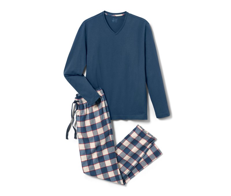 Tchibo - Pyjama mit Flanellhose - Herren - Gr. L - dunkelblau/kariert