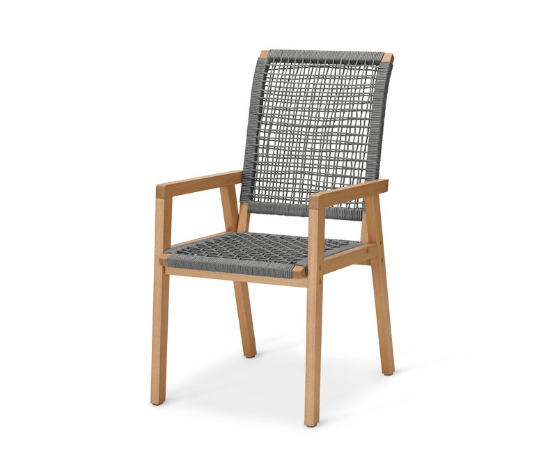 Tchibo - Hochlehner mit Textilgeflecht - 53x71x104cm - hellgrau - Eukalyptusholz / Polypropylen