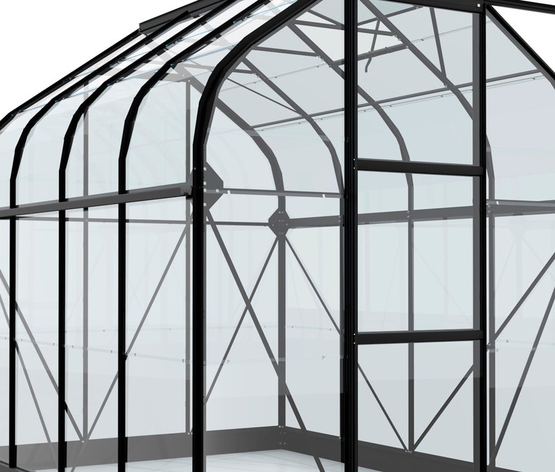 Vitavia Gewächshaus Orion ESG 5 m² inkl. Rahmenfundament - 202x257x231cm - schwarz - Aluminium / Glas / Polycarbonat