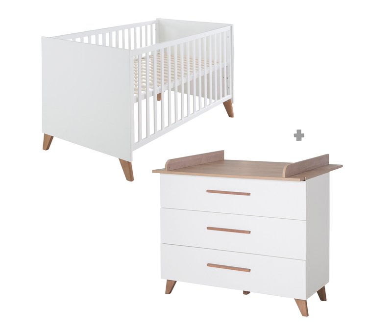 roba »Ole« Kinderzimmerset Bett und Wickelkommode - 76x142x82cm - weiß - Holz / Holz