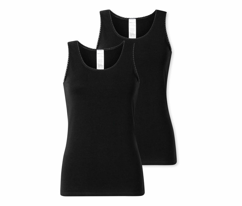 2 Schiesser Trägertops - Damen - Gr. 42 - schwarz