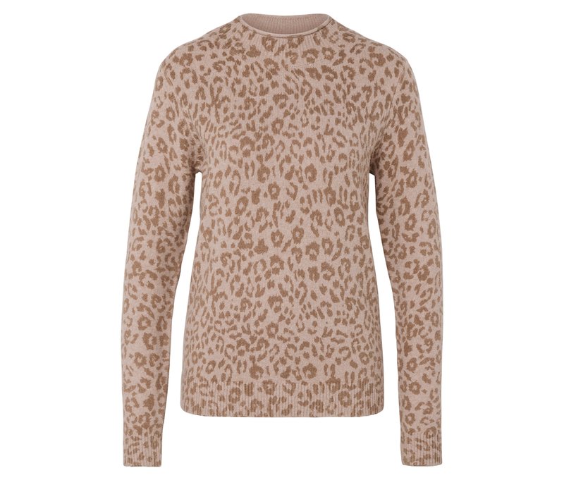 Tchibo - Strickpullover mit Stehkragen - Damen - Gr. M - hellbraun/print