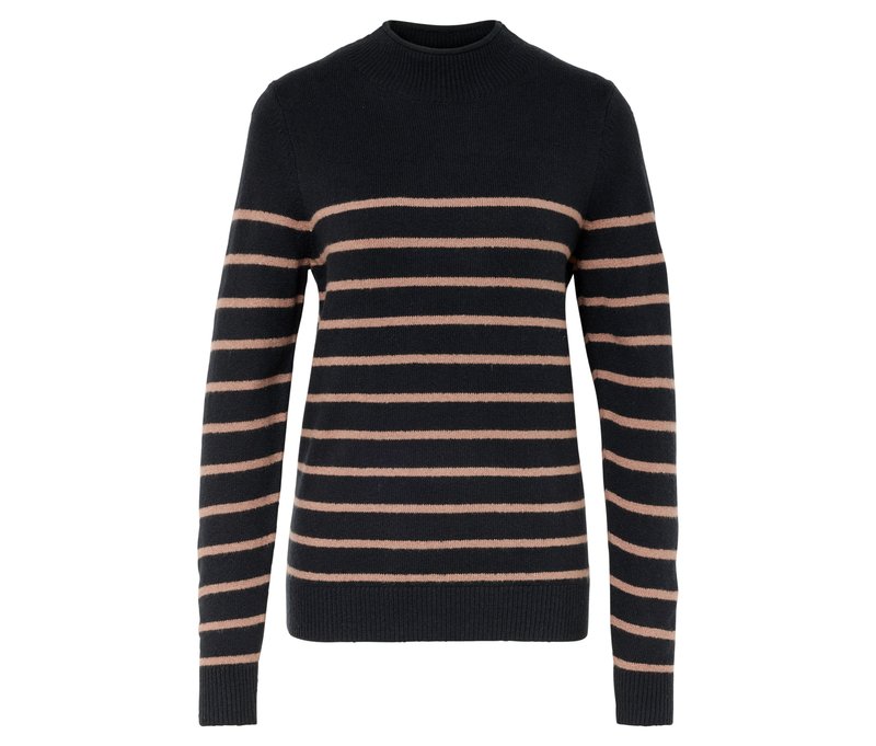 Tchibo - Strickpullover mit Stehkragen - Damen - Gr. M - hellbraun/gestreift