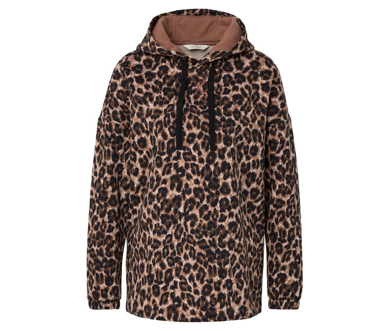 Tchibo - Langes Kapuzensweatshirt mit Leo-Alloverprint - Damen - Gr. XL - schwarz/print
