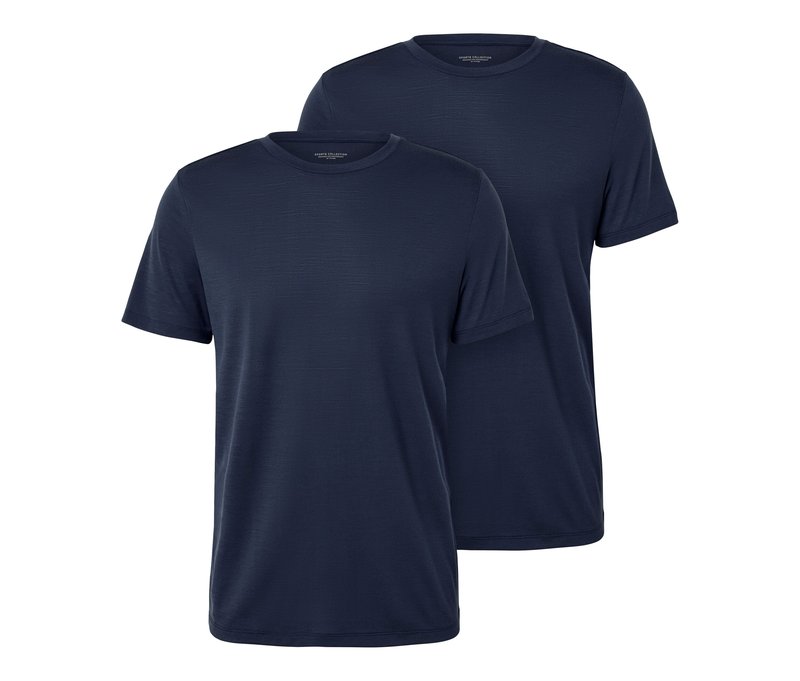 Tchibo - 2 T-Shirts mit Merinowolle. blau - Herren - Gr. S - dunkelblau