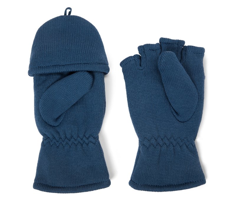 Tchibo - Kinder-Strickfleece-Klappfäustlinge - Unisex - Gr. 110-128 - dunkelblau