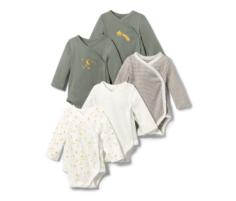 Tchibo - 5 Baby-Bodys mit Mitwachsfunktion - Unisex - Gr. 98/104 - khaki/print