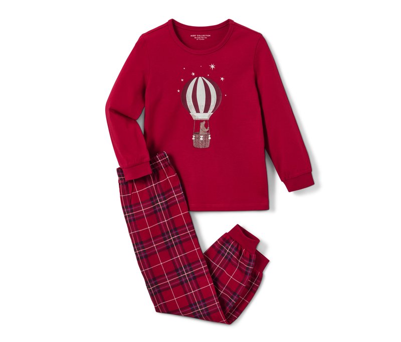 Tchibo - Kinder-Pyjama »Ballon« - Unisex - Gr. 110/116 - weiß/kariert