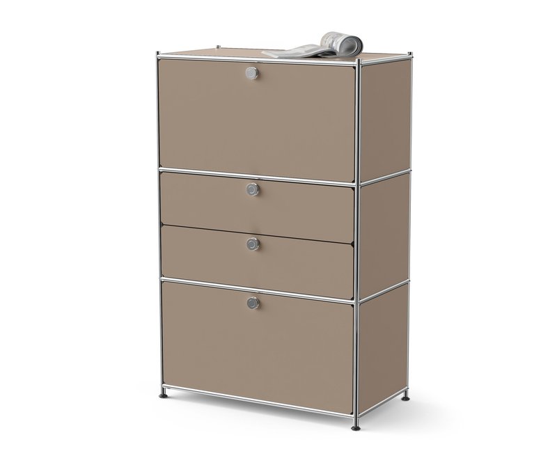 Tchibo - Kommode Metall »Cn3« mit 2 Klappenfächern und 2 Schubladen - 77x40x120,3cm - taupe - Stahl / Aluminium / Kunststoff