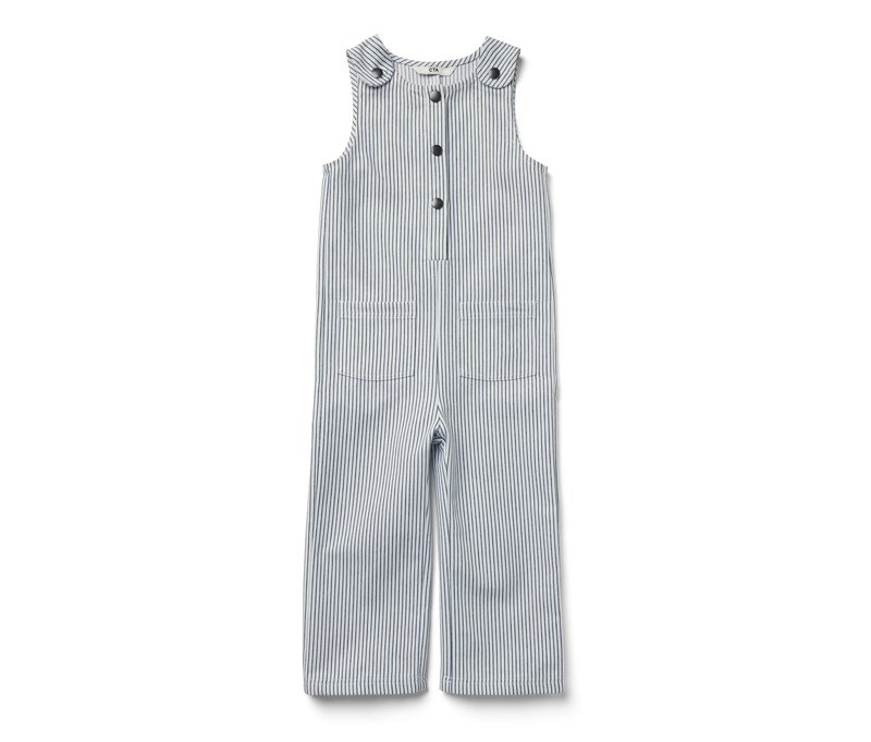 Tchibo - Kinder-Web-Latzhose - Unisex - Gr. 98/104 - weiß/gestreift