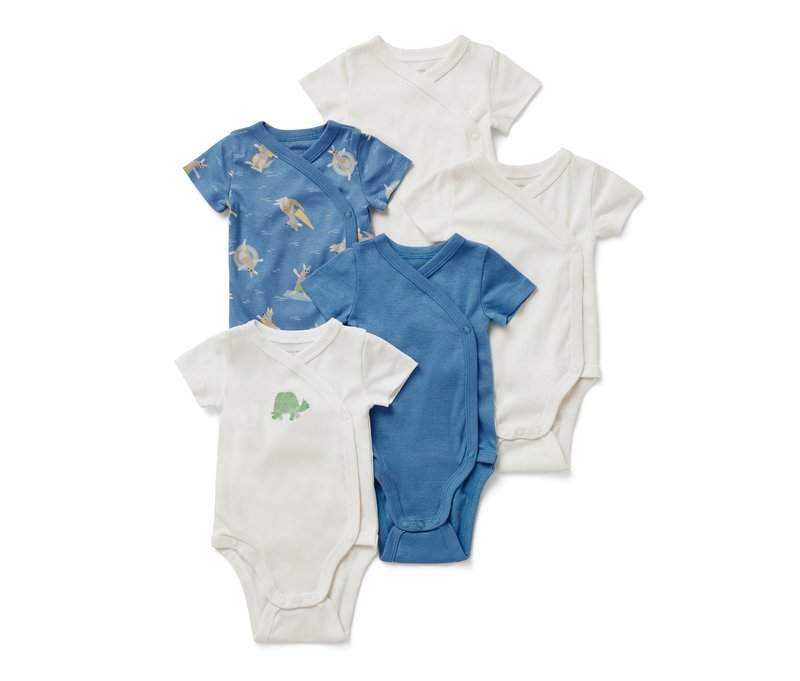 Tchibo - 5 Baby-Kurzarmbodys - Unisex - Gr. 86/92 - blau/print