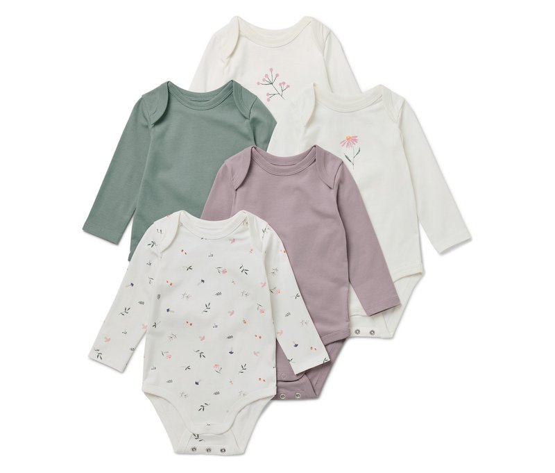 Tchibo - 5 Baby-Bodys mit Mitwachsfunktion - Baby - Gr. 98/104 - creme/print