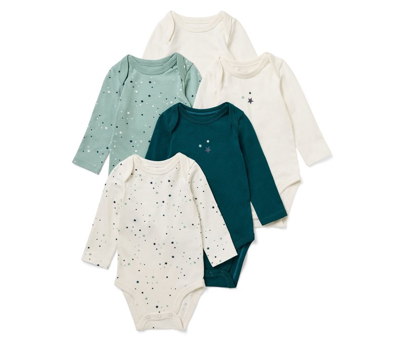 Tchibo - 5 Baby-Langarmbodys - Baby - Gr. 98/104 - dunkelgrün/print