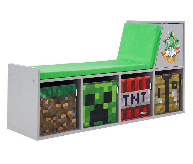 roba Minecraft Sitzbank und Leseregal - 119x30x60cm - grau - Holz / Polyester / Schaumstoff
