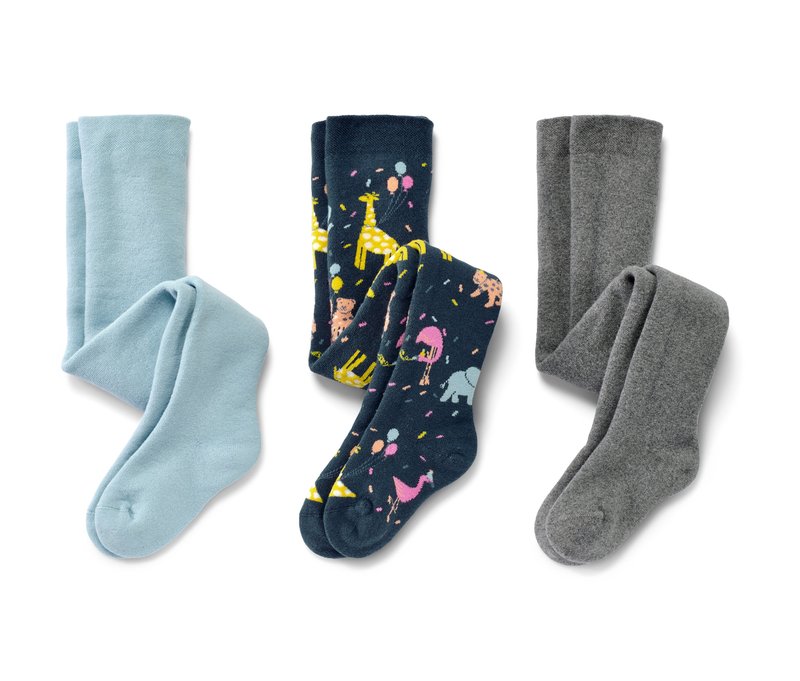 Tchibo - 3 Kinder-Frottee-Thermostrumpfhosen - Baby - Gr. 86/92 - graublau/jacquard