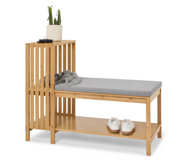 Tchibo - Sitzbank mit Schuhfach und Ablage in Lamellenoptik - 100x43,5x77cm - hellgrau - Holz / Bambusholz / Polyester