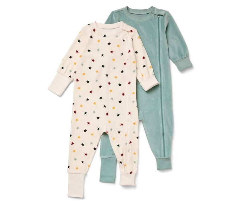 Tchibo - 2 Baby-Nicki-Pyjamas - Baby - Gr. 50/56 - weiß/print