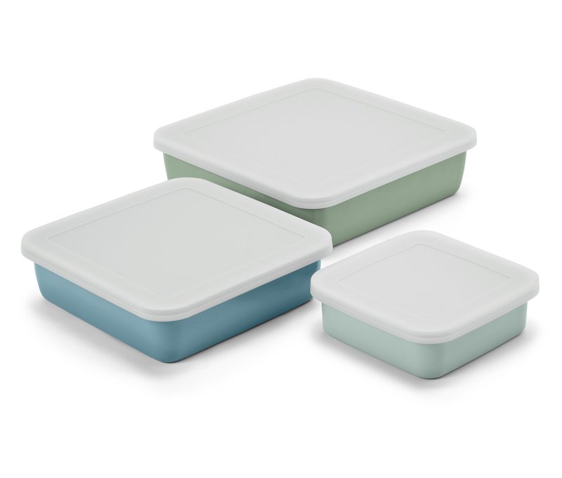 Tchibo - 3 Emaille-Auflaufformen mit Deckel - blau