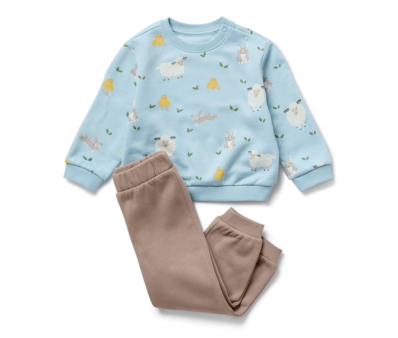 Tchibo - Baby-Sweat-Set mit angerauter Innenseite - Kinder - Gr. 98/104 - hellblau/print