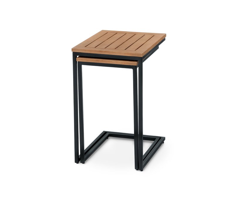 Tchibo - 2 Beistelltische - 40x50x66cm - schwarz - Stahl / Eukalyptusholz / Kunststoff