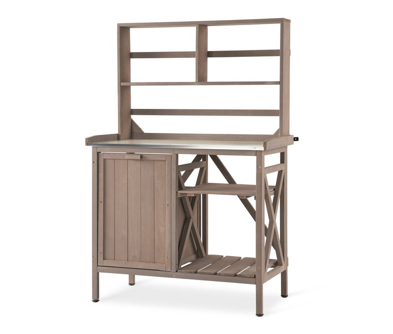 Tchibo - Pflanztisch »Jonte« mit Abfallbehälter und Regal - 94,5x48,5x142cm - silber - Holz / Stahl / Kunststoff