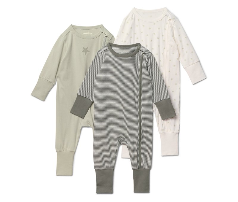 Tchibo - 3 Baby-Pyjamas - Baby - Gr. 86/92 - olivgrün/print