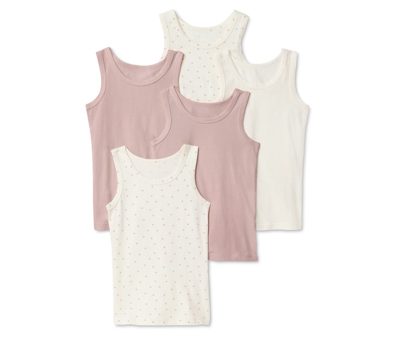 Tchibo - 5 Kinder-Unterhemden - Mädchen - Gr. 122/128 - weiß/print