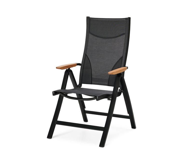 Tchibo - Hochlehner mit verstellbarer Rückenlehne - 61,5x70,5x109,5cm - schwarz - Aluminium / Eukalyptus-Massivholz / Stahl