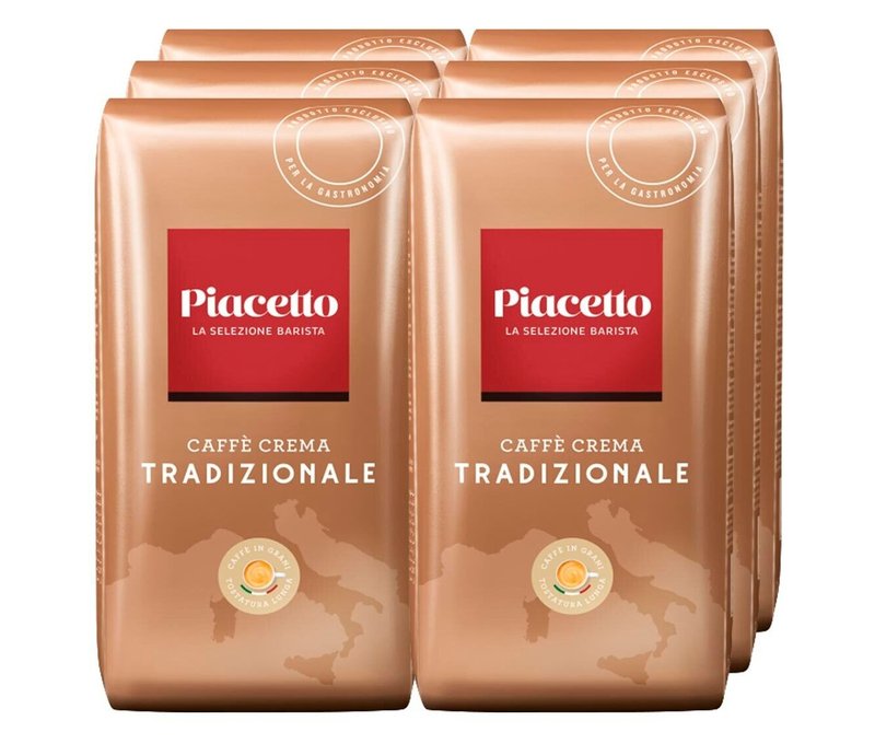 Piacetto Tradizionale Caffè Crema - 6x 1 kg Ganze Bohne - Intensität: 6/6