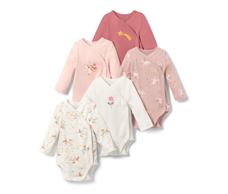 Tchibo - 5 Baby-Bodys mit Mitwachsfunktion - Baby - Gr. 86/92 - dunkelrosa/print